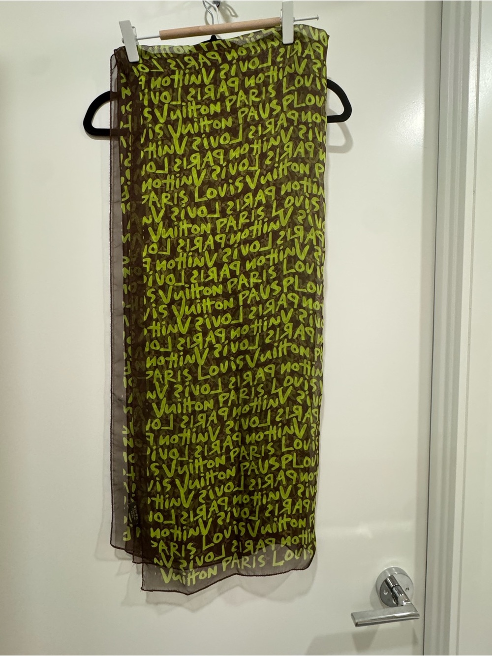 2/$75 Curated Luxury Olive Green and Brown Logo Print Scarf Wrap